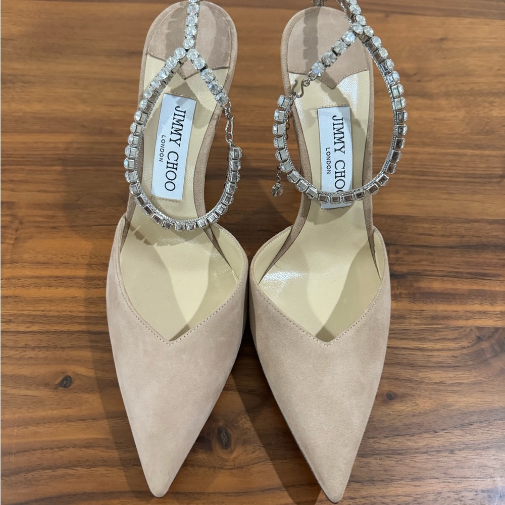 Jimmy Choo Saeda 100 Crystal Ballet Pink Suede Shoes 38.5 - Picture 9 of 9